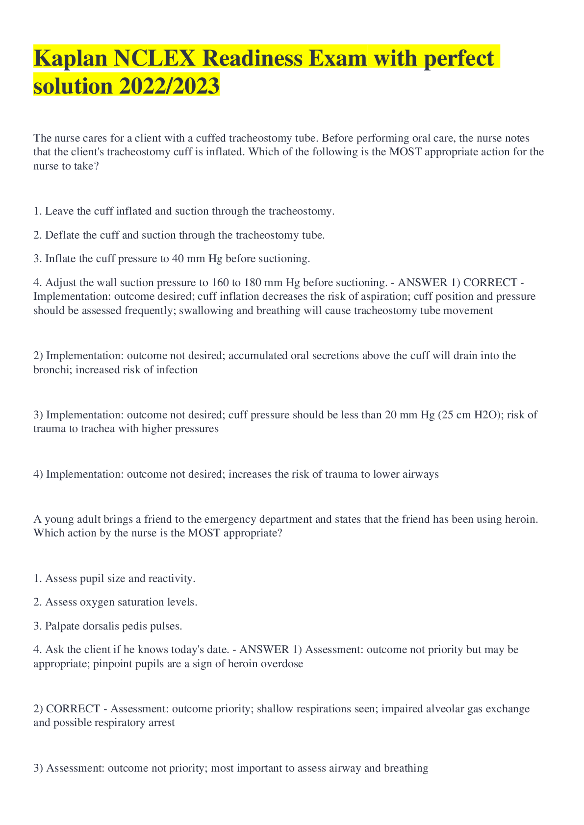 Preview image for Kaplan NCLEX Readiness Exam with perfect solution 2022/2023